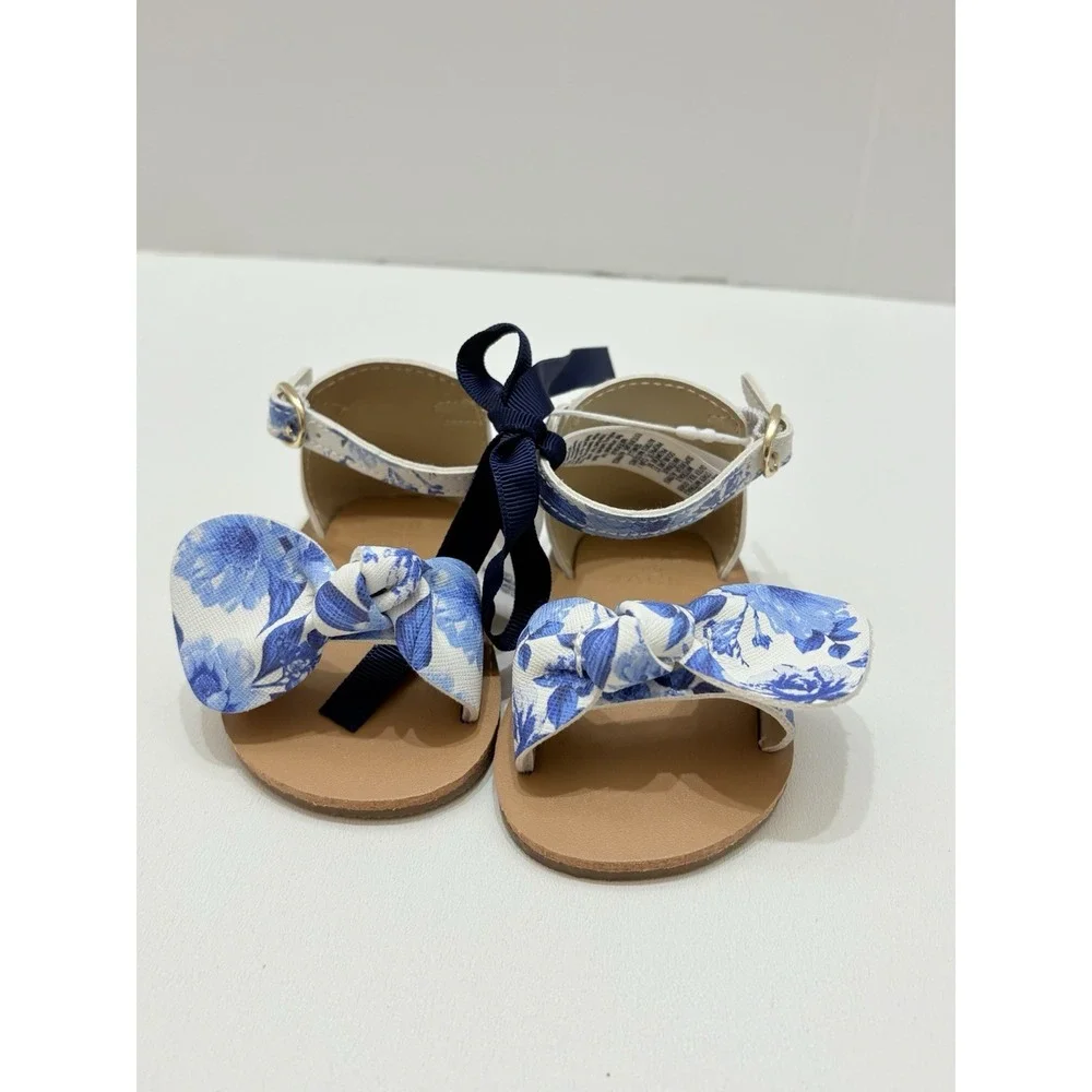 New‎ JANIE & JACK  BLUE AND WHITE FLORAL GIRLS SANDALS SIZE 3-6 MONTHS